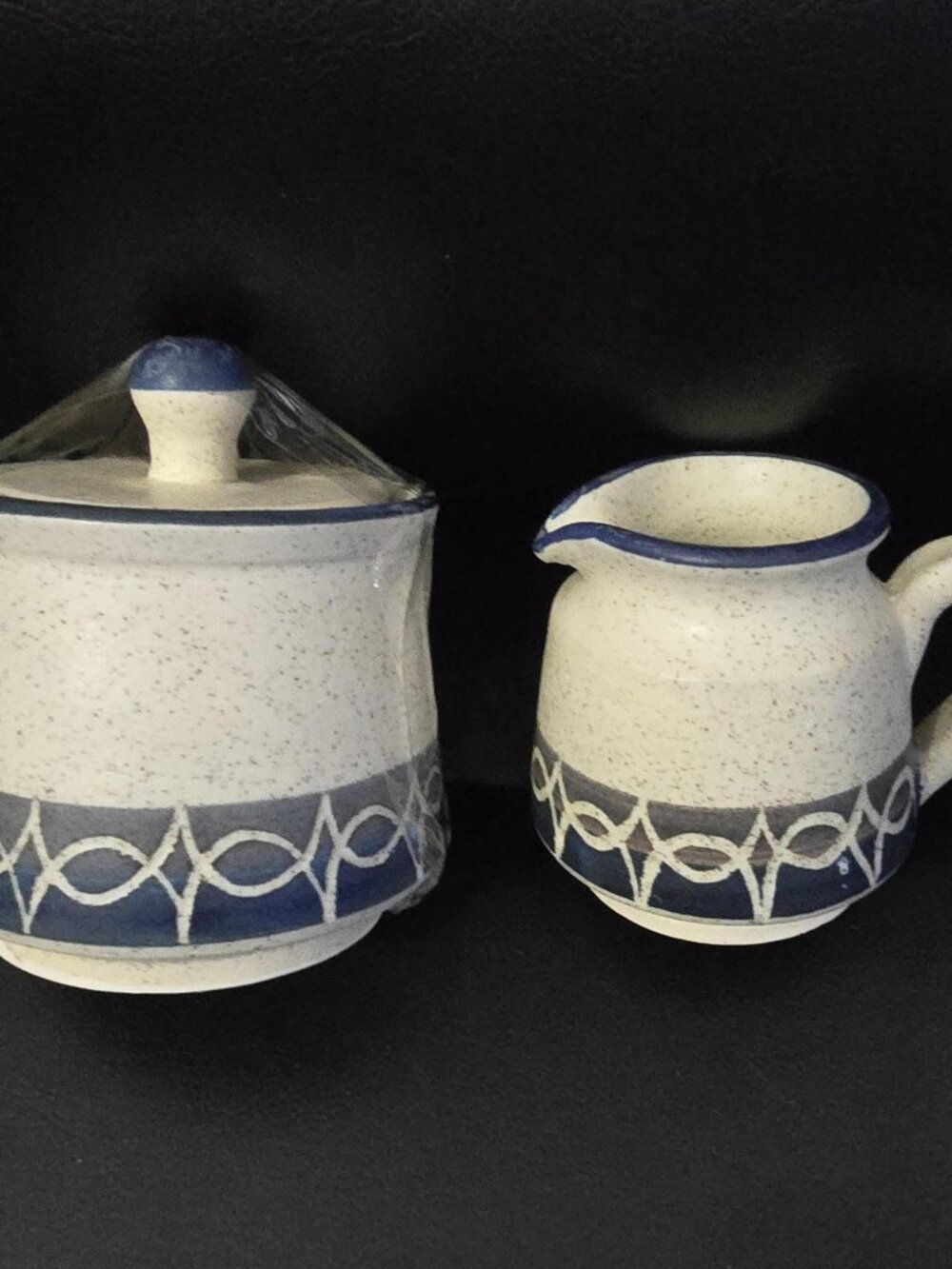 Blue and White Ceramic Sugar Bowl and Creamer Set